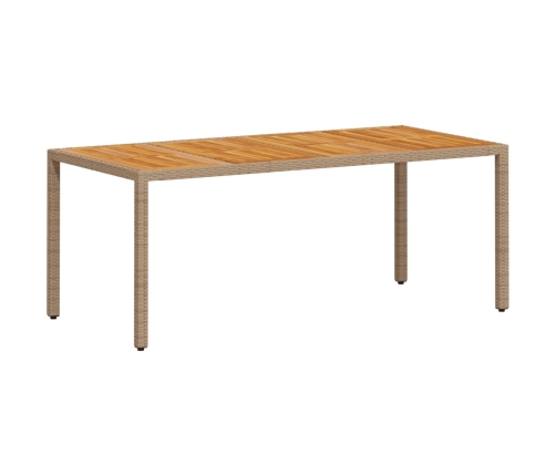 Mesa de jardín ratán PE beige y madera de acacia 190x90x75 cm