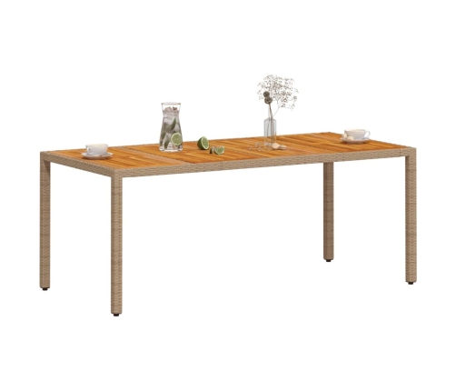 Mesa de jardín ratán PE beige y madera de acacia 190x90x75 cm