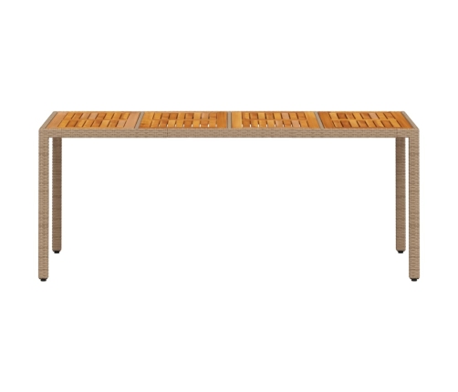 Mesa de jardín ratán PE beige y madera de acacia 190x90x75 cm