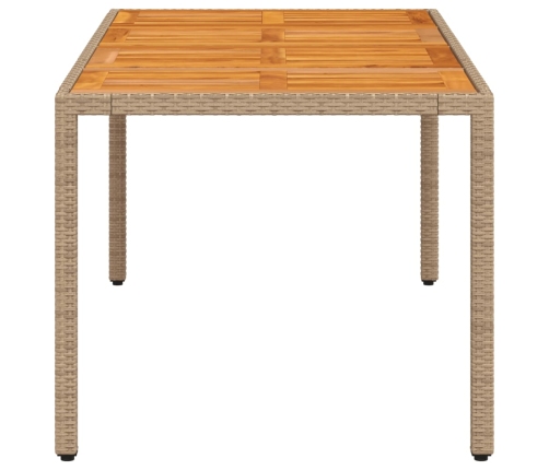 Mesa de jardín ratán PE beige y madera de acacia 190x90x75 cm