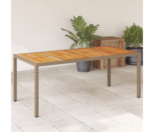 Mesa de jardín ratán PE beige y madera de acacia 190x90x75 cm