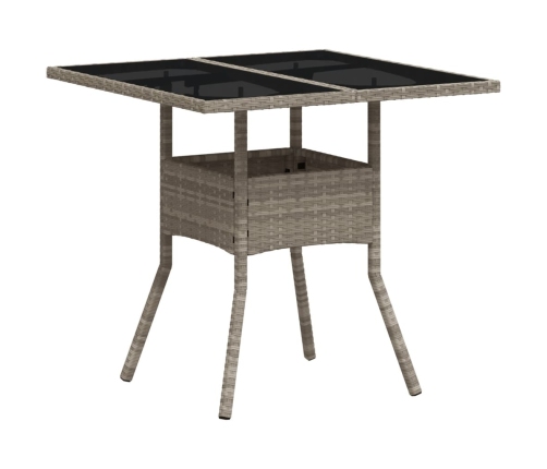 Mesa de jardín superficie de vidrio y ratán PE gris 80x80x75 cm