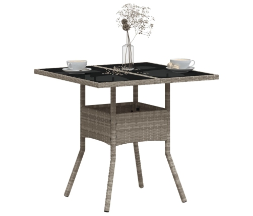 Mesa de jardín superficie de vidrio y ratán PE gris 80x80x75 cm