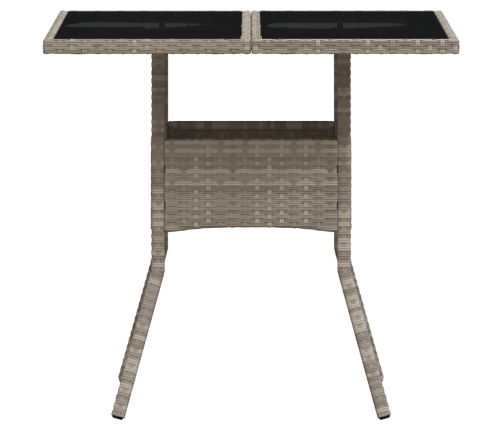 Mesa de jardín superficie de vidrio y ratán PE gris 80x80x75 cm