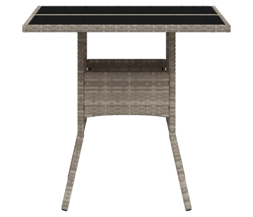 Mesa de jardín superficie de vidrio y ratán PE gris 80x80x75 cm