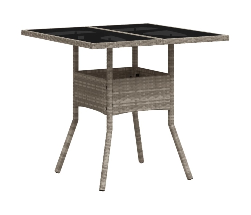 Mesa de jardín superficie de vidrio y ratán PE gris 80x80x75 cm