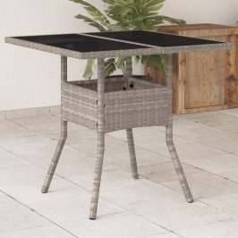 Mesa de jardín superficie de vidrio y ratán PE gris 80x80x75 cm