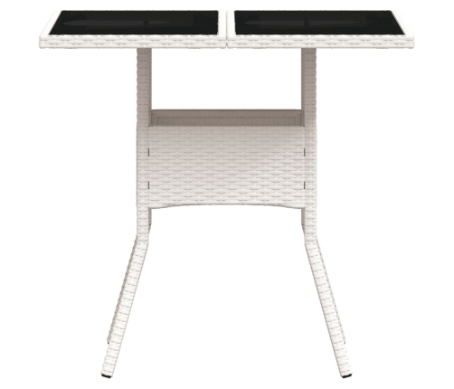 Mesa de jardín superficie de vidrio ratán PE blanco 80x80x75 cm