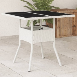 Mesa de jardín superficie de vidrio ratán PE blanco 80x80x75 cm