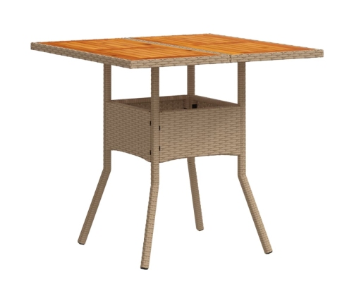 Mesa de jardín ratán sintético madera acacia beige 80x80x75 cm