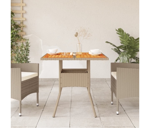 Mesa de jardín ratán sintético madera acacia beige 80x80x75 cm