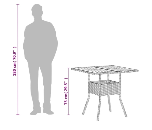 Mesa de jardín ratán sintético madera acacia beige 80x80x75 cm