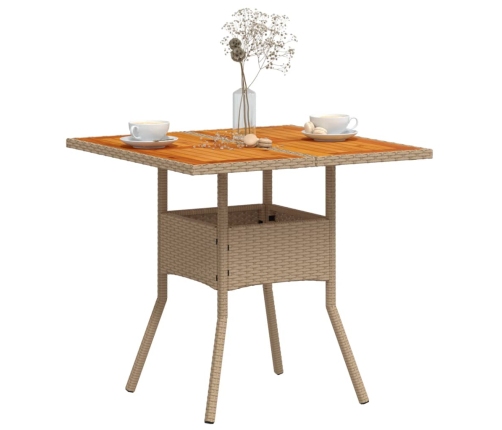 Mesa de jardín ratán sintético madera acacia beige 80x80x75 cm