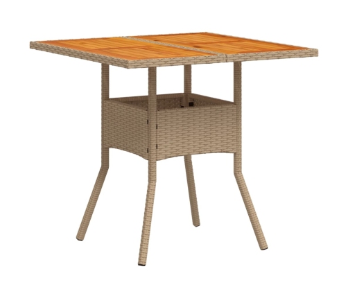 Mesa de jardín ratán sintético madera acacia beige 80x80x75 cm