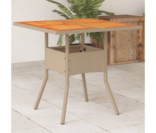 Mesa de jardín ratán sintético madera acacia beige 80x80x75 cm