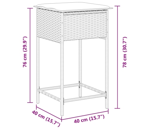 Taburetes de cocina con cojines 2 uds ratán sintético marrón