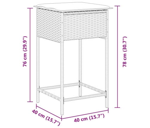 Taburetes de cocina y cojines 2 uds ratán sintético gris claro