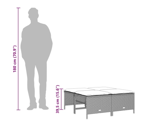Taburetes de jardín con cojines 4 uds ratán PE gris claro