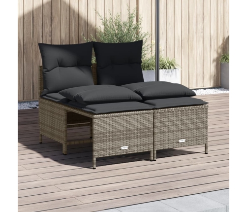 Set de sofás de jardín 4 pzas y cojines ratán sintético gris