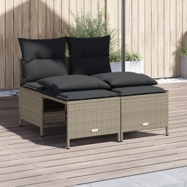 Set de sofás de jardín 4 pzas y cojines ratán sintético gris