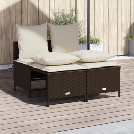 Set de sofás de jardín 4 pzas y cojines ratán sintético marrón