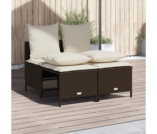 Set de sofás de jardín 4 pzas y cojines ratán sintético marrón