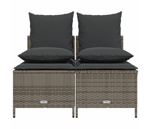 Set de sofás de jardín 4 pzas y cojines ratán sintético gris