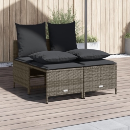 Set de sofás de jardín 4 pzas y cojines ratán sintético gris