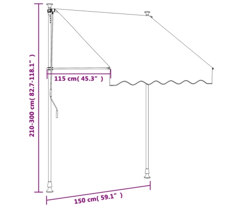 Toldo retráctil de tela y acero gris antracita 150x150 cm