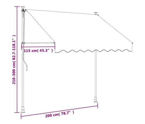 Toldo retráctil de tela y acero gris antracita 200x150 cm