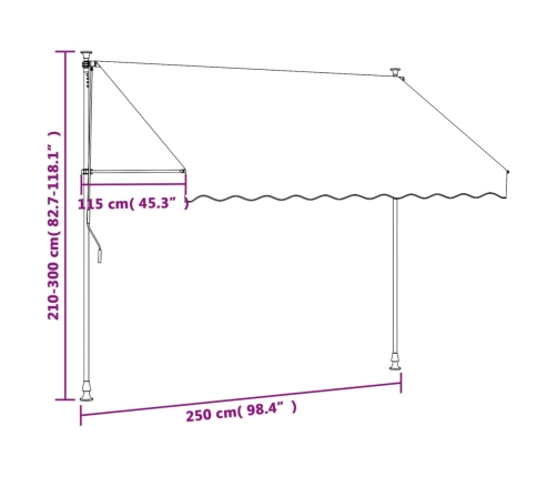 Toldo retráctil de tela y acero gris antracita 250x150 cm