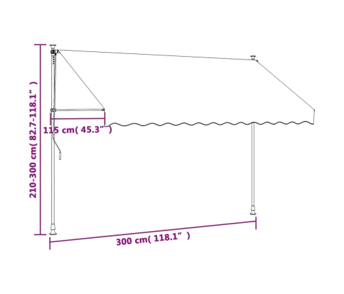 Toldo retráctil de tela y acero gris antracita 300x150 cm