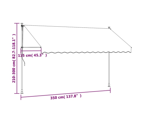 Toldo retráctil de tela y acero gris antracita 350x150 cm