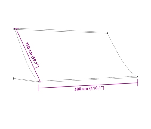 Toldo retráctil de tela y acero crema 300x150 cm