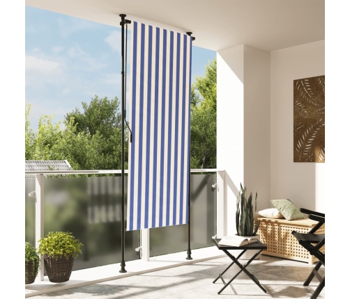 Persiana enrollable exterior tela acero azul blanco 100x270 cm