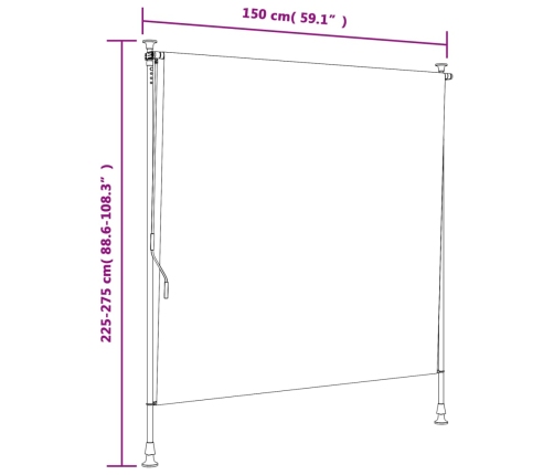 Persiana enrollable exterior tela acero azul blanco 150x270 cm