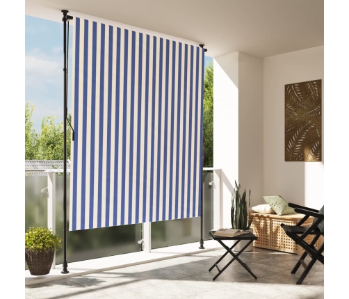 Persiana enrollable exterior tela acero azul blanco 150x270 cm