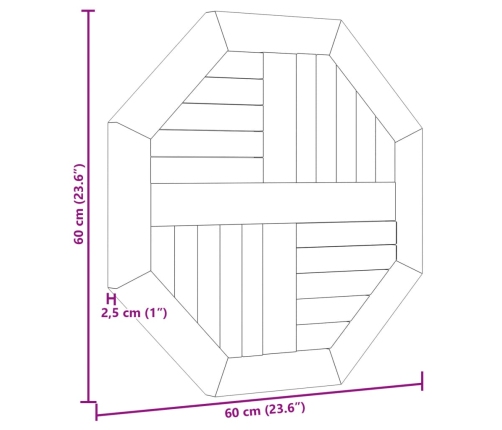 Tablero de mesa octogonal de madera maciza de teca 60x60x2,5 cm