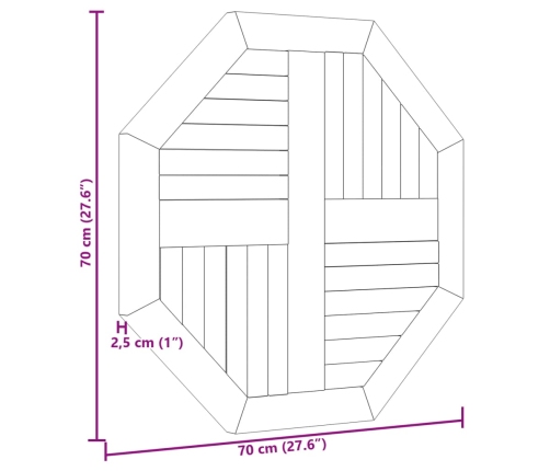 Tablero de mesa octogonal de madera maciza de teca 70x70x2,5 cm