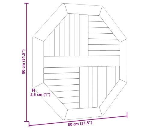 Tablero de mesa octogonal de madera maciza de teca 80x80x2,5 cm