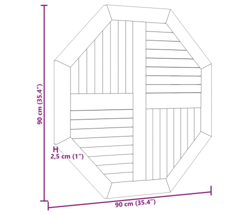 Tablero de mesa octogonal de madera maciza de teca 90x90x2,5 cm