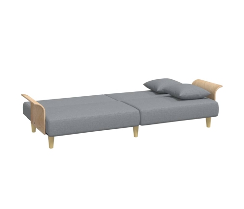 Sofá cama 2 plazas con almohadas taburete terciopelo gris claro