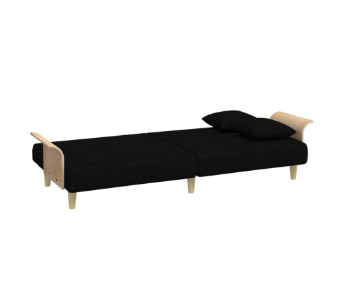 Sofá cama de 2 plazas con almohadas y taburete terciopelo negro