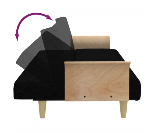 Sofá cama de 2 plazas con almohadas y taburete terciopelo negro