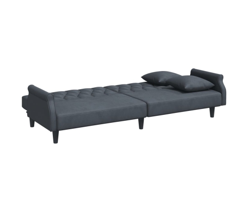 Sofá cama 2 plazas y almohadas taburete terciopelo gris oscuro