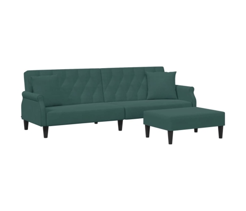 Sofá cama 2 plazas y almohadas taburete terciopelo verde oscuro