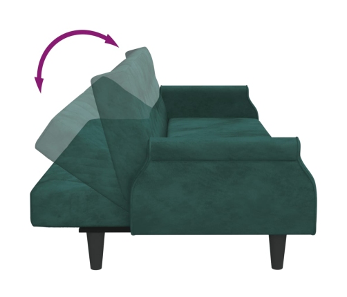 Sofá cama 2 plazas y almohadas taburete terciopelo verde oscuro