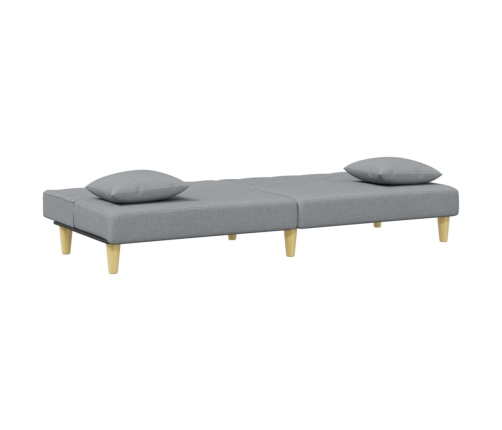 Sofá cama de 2 plazas con almohadas y taburete tela gris claro