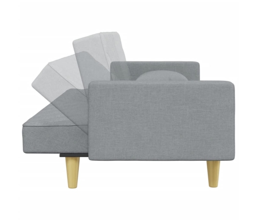 vidaXL Sofá cama de 2 plazas con almohadas y taburete tela gris claro