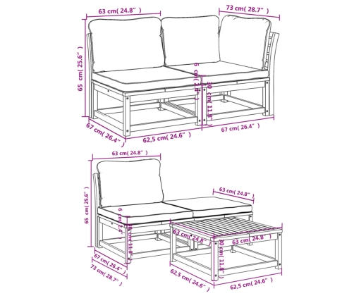 Juego de muebles jardín 5 pzas con cojines madera maciza acacia